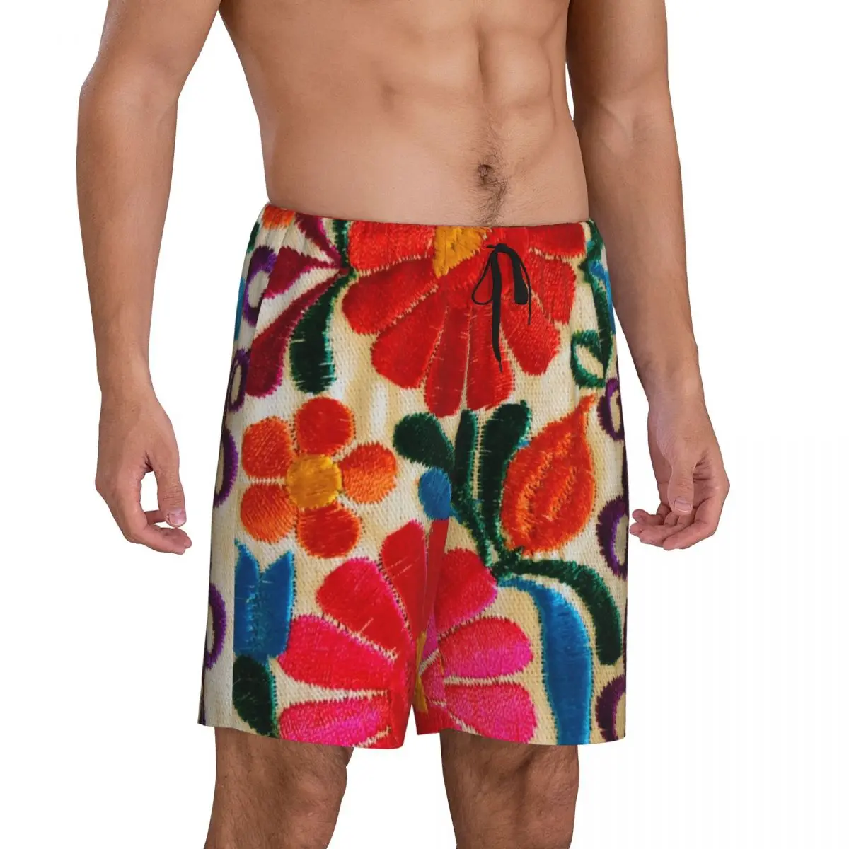 Custom Printed Mexico's Flowers Poster Pajama Shorts Men's Sleepwear Bottoms Sleep Short Pjs with Pockets