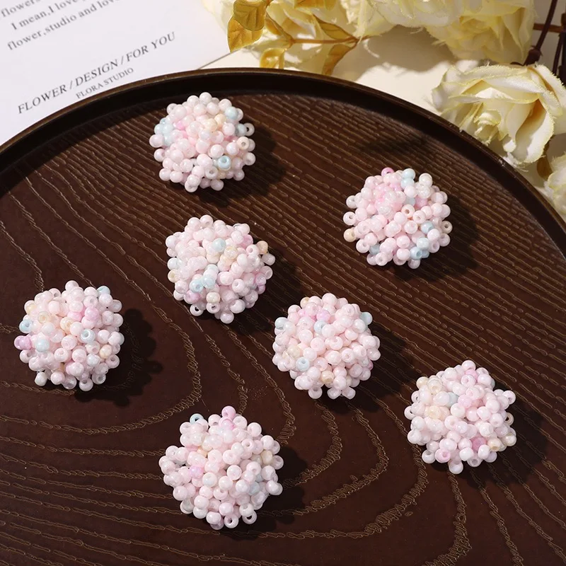 Pink Glass Beads Beaded Cluster Flower Button 3pcs Accessory for Jewelry Making DIY Hole Shoes Decoration Ornaments Wholesale