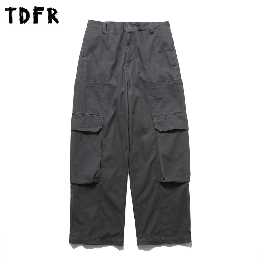 Pantalones Cargo con múltiples bolsillos para hombre, Color sólido, estilo Safari, Retro, cintura elástica, holgados, empalmados, pantalones de pierna ancha para hombre