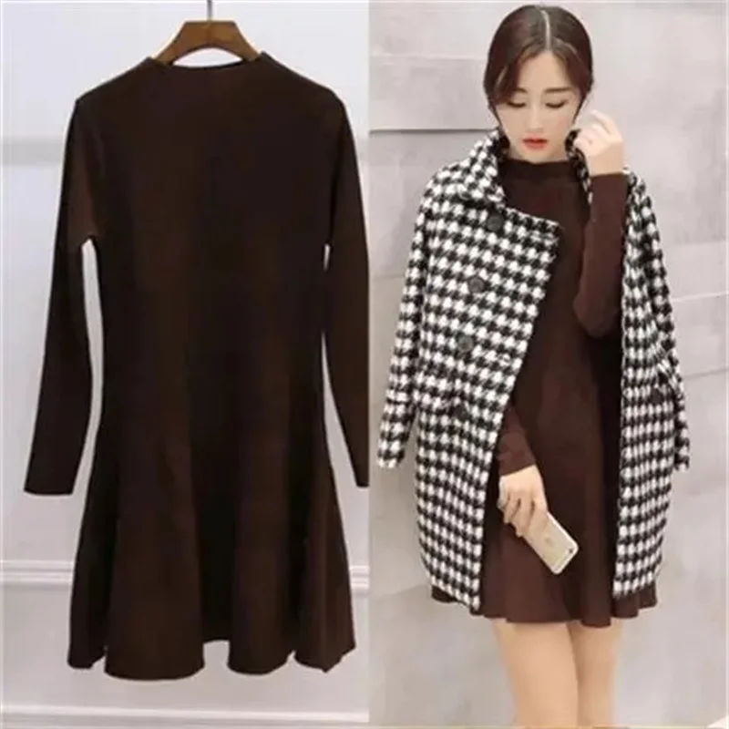 Cappotto di lana da donna autunno inverno nuovo doppio petto di media lunghezza in bianco e nero cappotto scozzese giacca di lana moda coreana 4XL