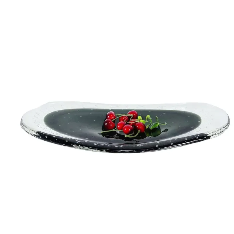 European-style green soot fruit plate special-shaped glazed oval tray ornament model house sales office soft decoration