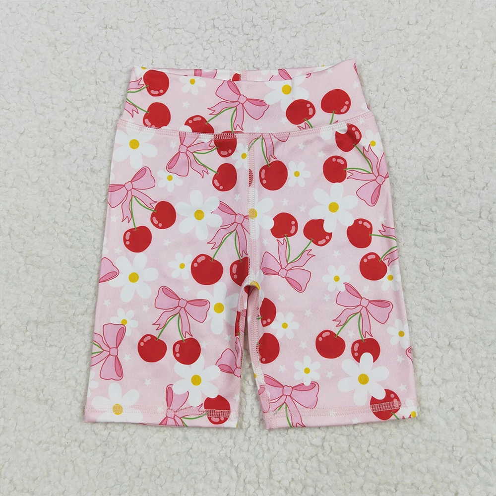 

Baby Girls High-Waist Yoga Shorts Pink Bow Cherry Floral Biking Bottoms Summer Clothing for Little Girls