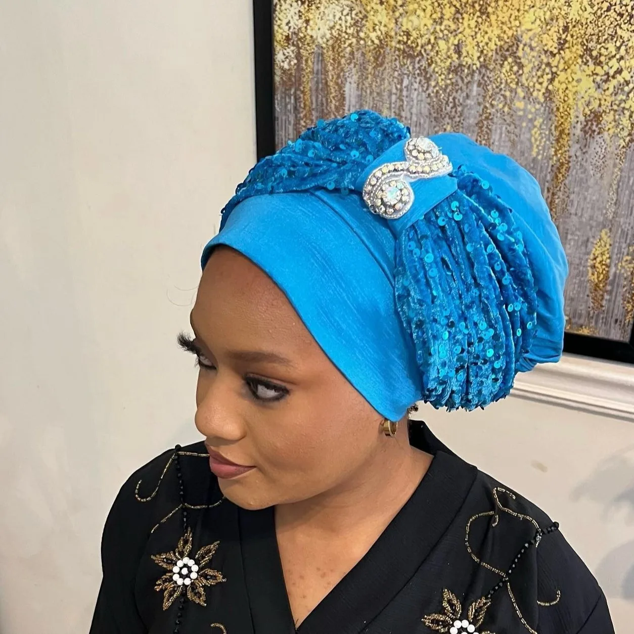 

2024 Velvet Sequin Turban Cap for Women Afrcian Head Wraps Muslim Bonnet Hijab Hat Nigeria Party Headwear Headtie Turbante Mujer