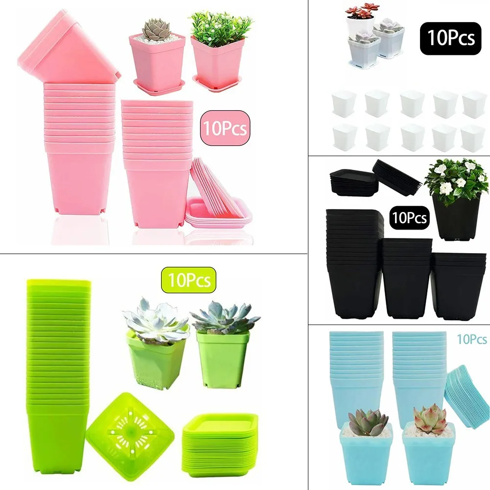 10 PCS Colorful Multi Square Nursery Flower Pots,Plastic Plant Pot With Nursery Creative Small Square Pots For Succulent Plants