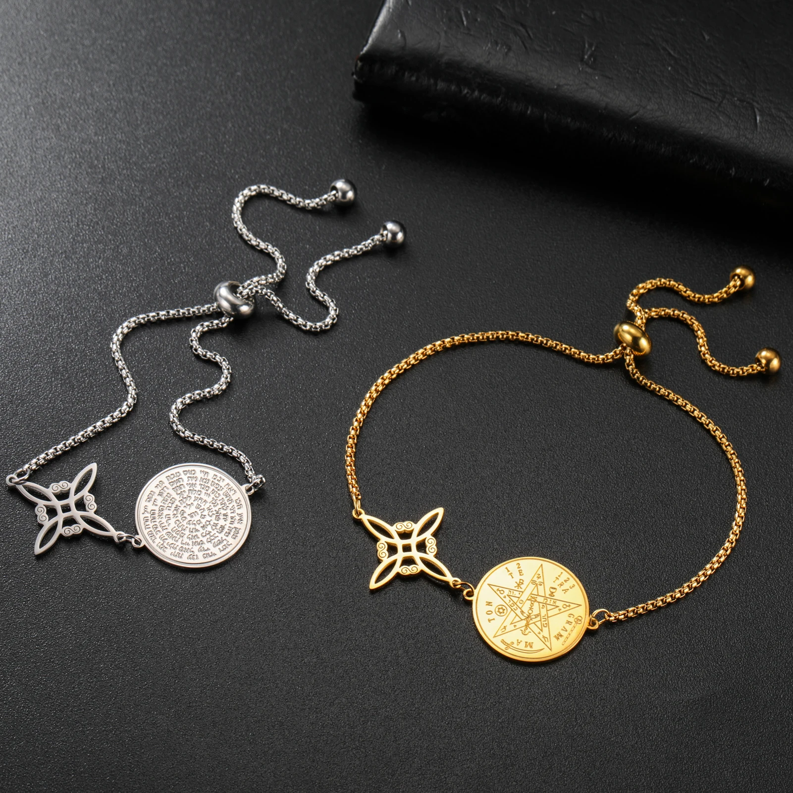 1pc Tetragrammaton Pentacle Bracelet Stainless Steel Wiccan Jewelry for Men Adjustable Box Chain Bracelet Jewelry Gift