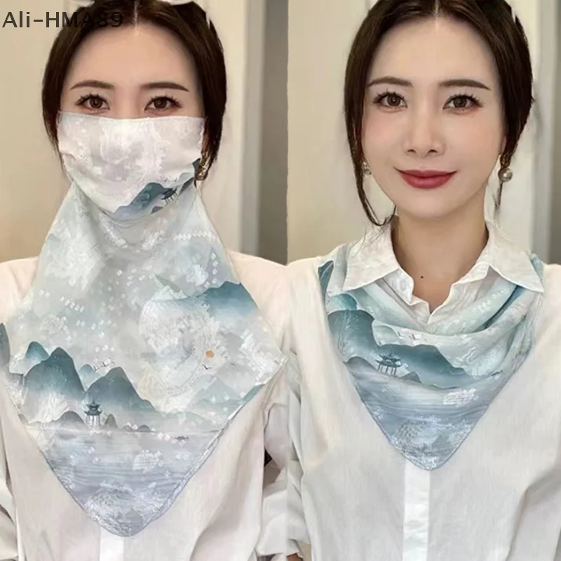 

Outdoor Breathable Neck Scarf Triangle Face Mask Thin Version Dustproof Popular Style Motorcycle Helmet Style Face Veil