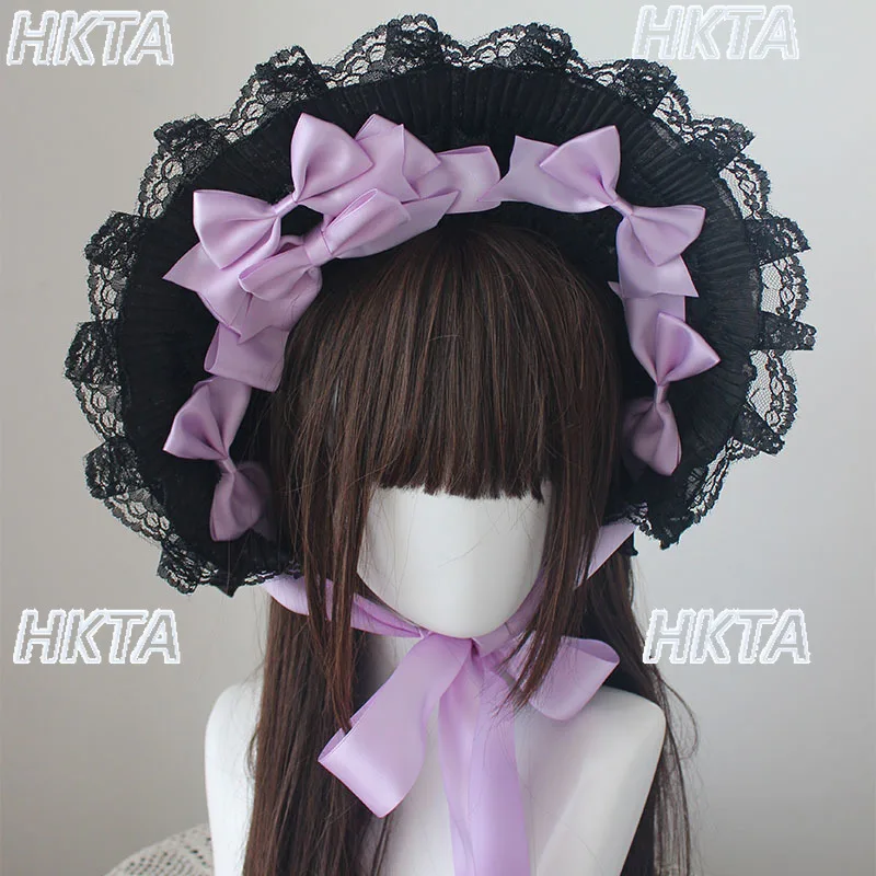Y2k cos estilo gótico gorro chapéu feito à mão lindo lolita anime laço arco chapéus planos exposição cosplay mostrar fita de renda bnt chapéu