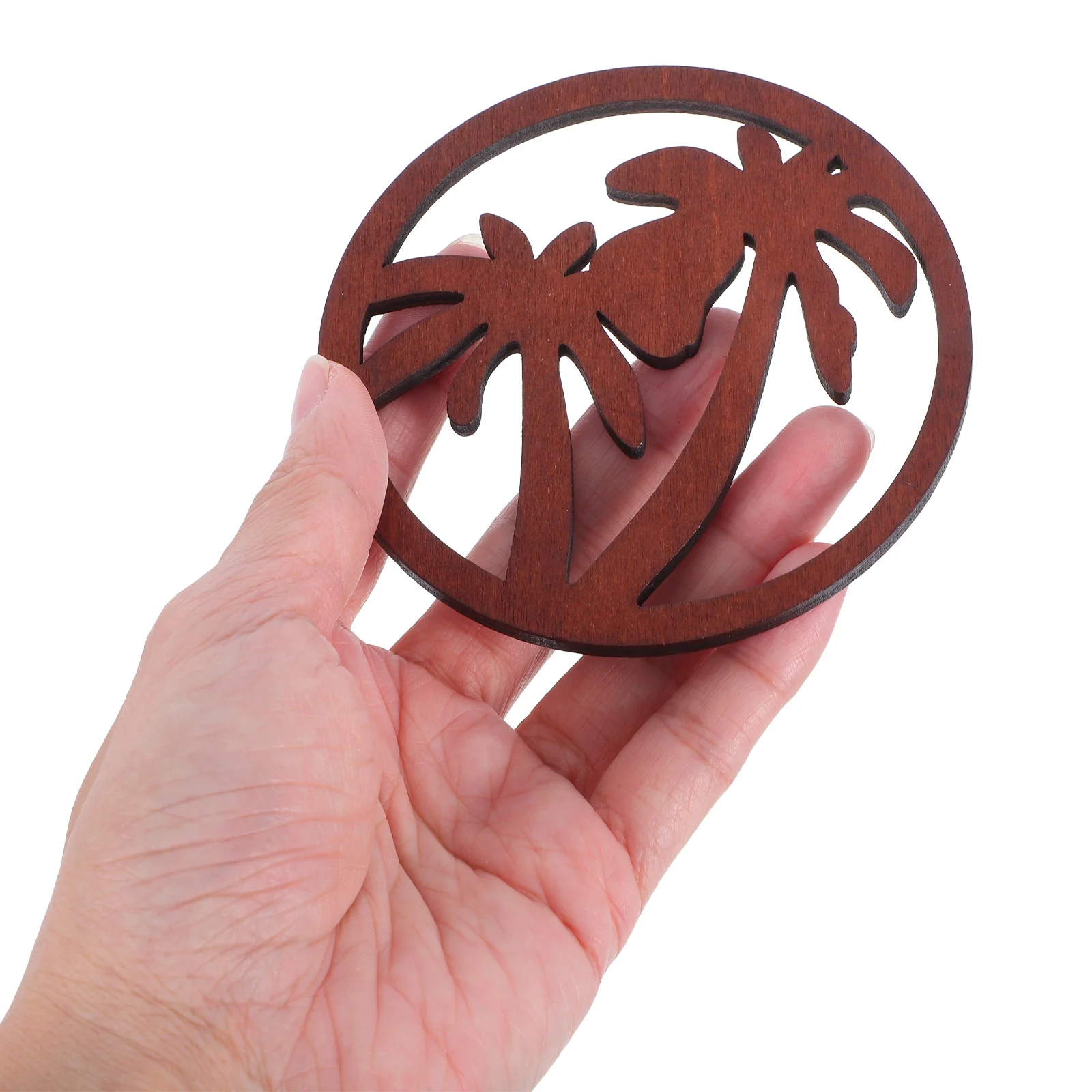 

4pcs Coconut Tree Wooden Coasters Rustic Design Heat Resistant Nonslip Flat Drink Mug Decor coaster set space saving sturdy