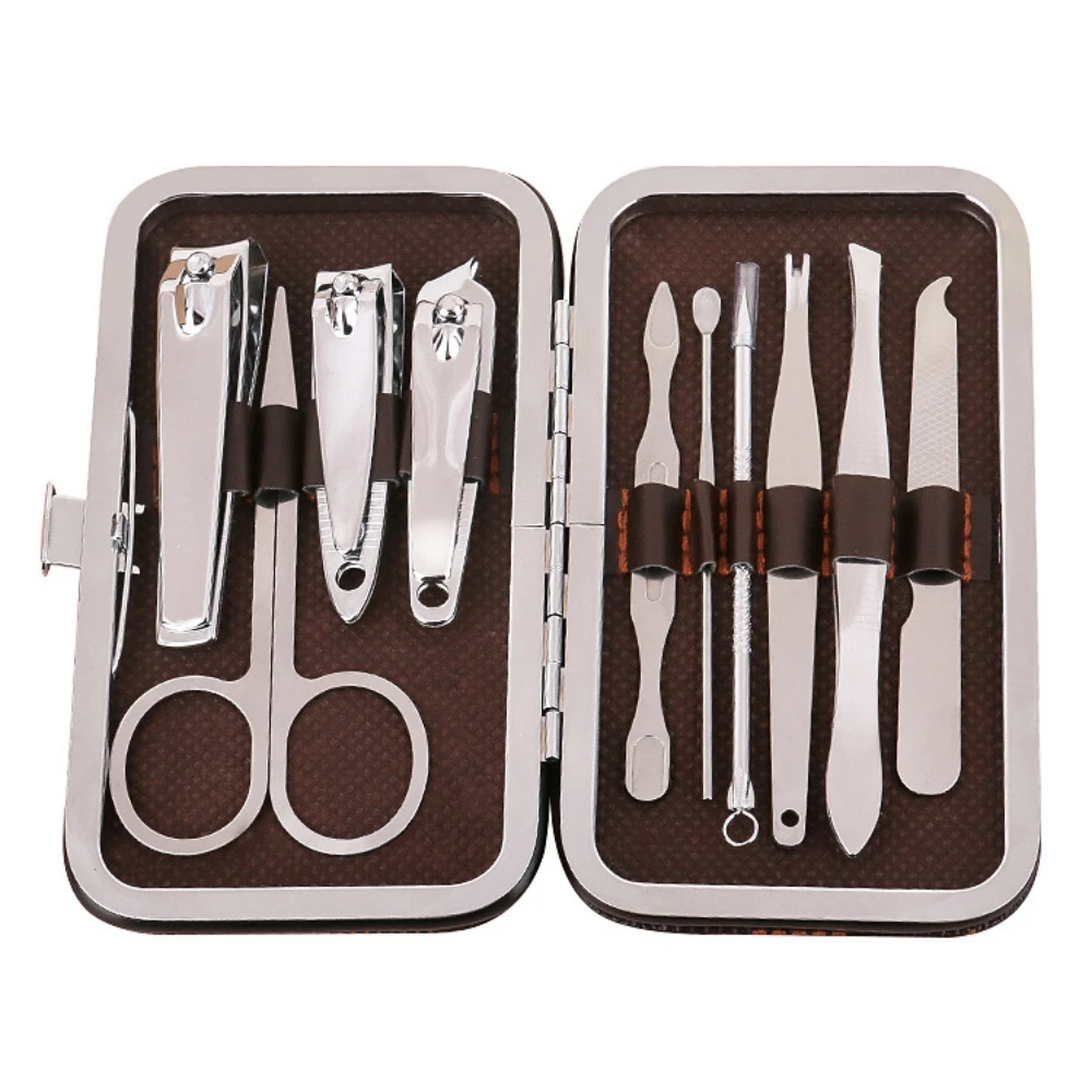 Aço inoxidável Manicure e Pedicure Tool Set, Nail Clipper, Ear Spoon, Nail Clippers, Cortadores Profissionais, 10Pcs