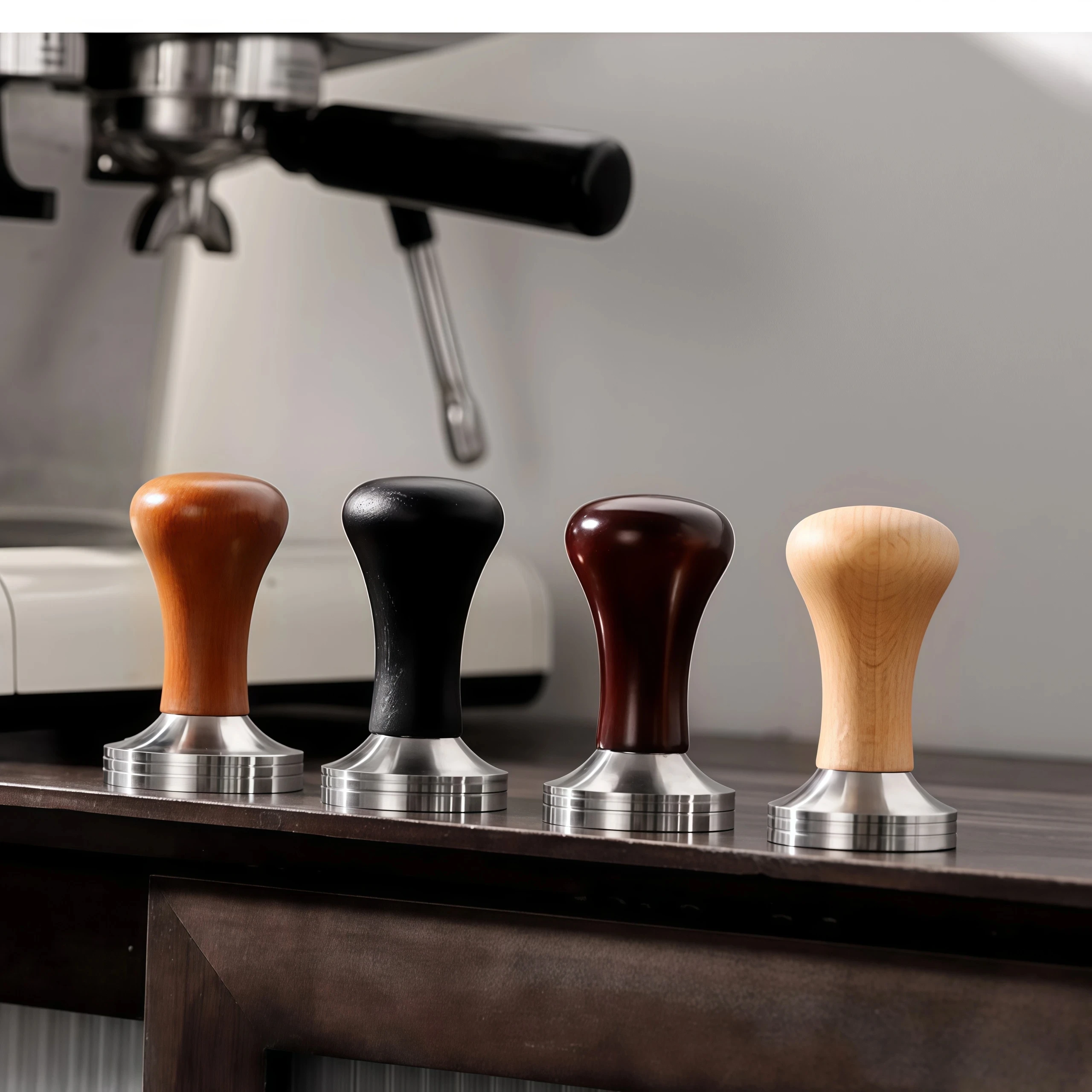 Coffee press, powder hammer, beech wood handle, stainless steel powder hammer, 51/53/58mm Italian coffee machine tool