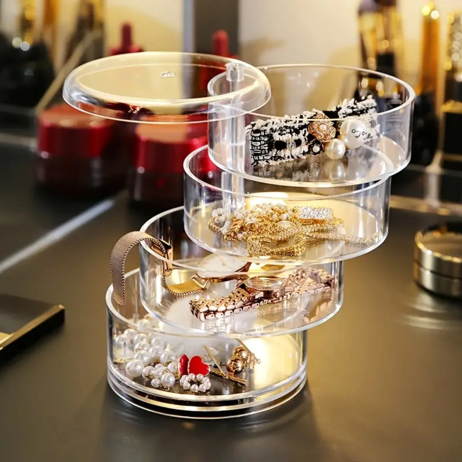 Revolving Stylish Modern Large Exquisite Jewelry Box with Superior Capacity and Practical Design - Organize Your Accessories in 