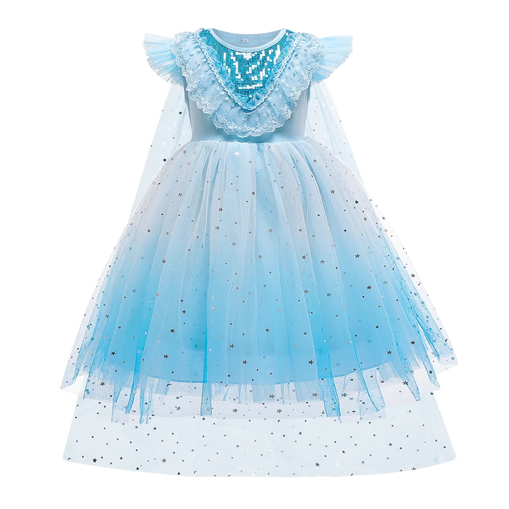 Jurebecia Girls Elsa Princess Costume Dresses Kids Halloween Anna Dress Up Frozen Cosplay Party Christmas Outfit