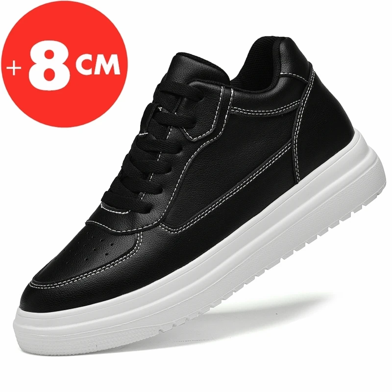 Lift Sneakers Man Lift Schoenen Hoogte Toename Binnenzool 8 cm Wit Zwart Hogere Schoenen Mannen Vrije tijd Mode Sport Plus maat 36-44