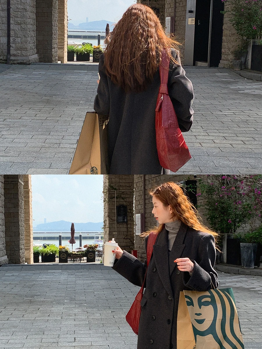 ay Woolen Coat Women's Autumn Winter 2025 New High-End Hepburn Sle Briti Sle Red Personage Museum Long Sve Coat