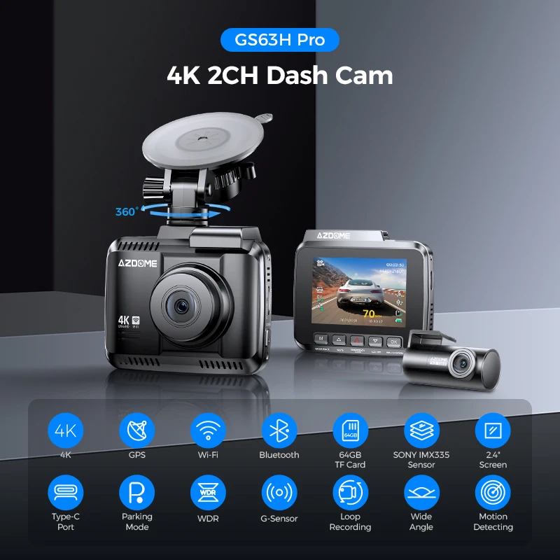 AZDOME GS63H Pro Dash Cam 4K Dual Channel Car Video Recorder GPS Camera DVR Drive Recorder Dash Cam AZDOME