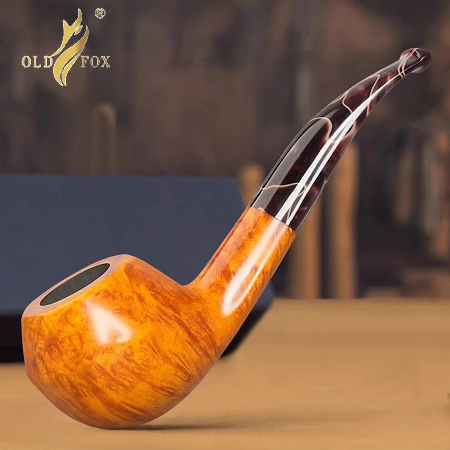 OLD FOX Briar Tobacco Pipe Hand-carved Pipe Father's Day Gift Apple Pipe Colored Acrylic Pipe Mouth Cleaning Gift Box Set
