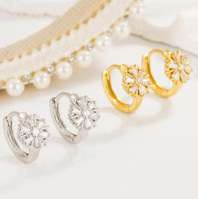 Baby Princess 925 Silver Shiny Zircon Sweet Snowflake Hoop Earring For Girl Child Women Aros Huggies Creole Earring Jewelry