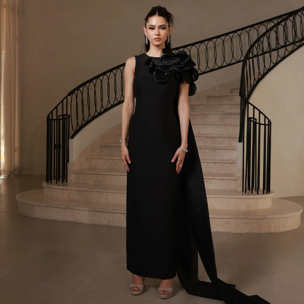 

Customized Classic Jersey Pleat Flower A-line O-Neck Midi Dresses Bespoke Occasion Dresses Exquisite Modern Style Pastrol Chines