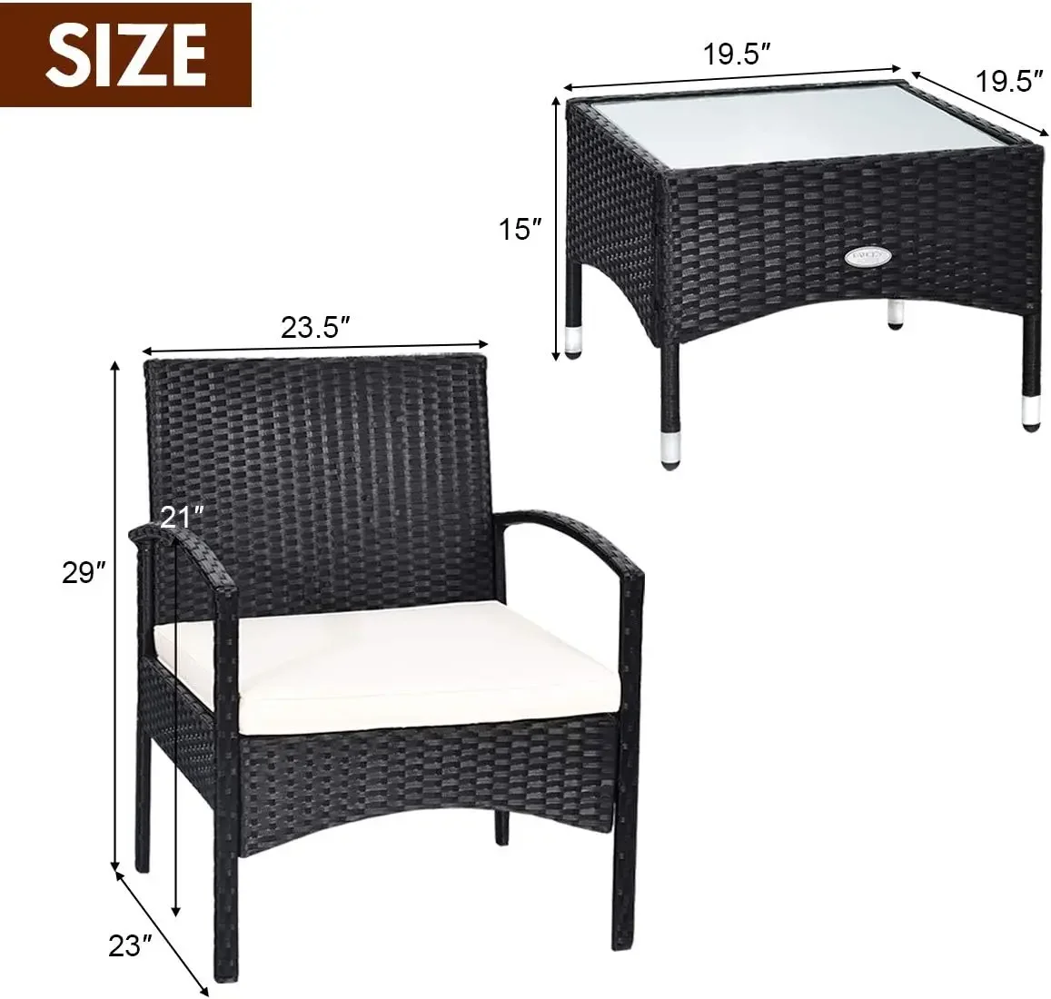 Juego de muebles de mimbre para Patio, silla de mimbre con mesa de centro, silla de alta carga, juegos de conversación para jardín, 3 piezas