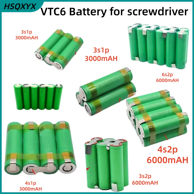 18650 VTC6 6000MahBatterie 30A Ampères Giet Tournevis Bande À Souder 3S 4S 5S 6S1P 2P 12.6V Pack De Batterijen Personnalisable