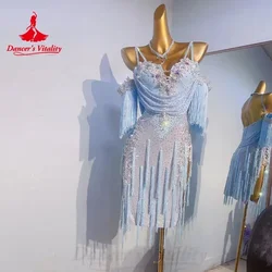 Latin Dance Performance Costumes Exquisite Pearl Rhinestone Tassel Dress Adult Children Chacha Samba Tango Competition Dresses