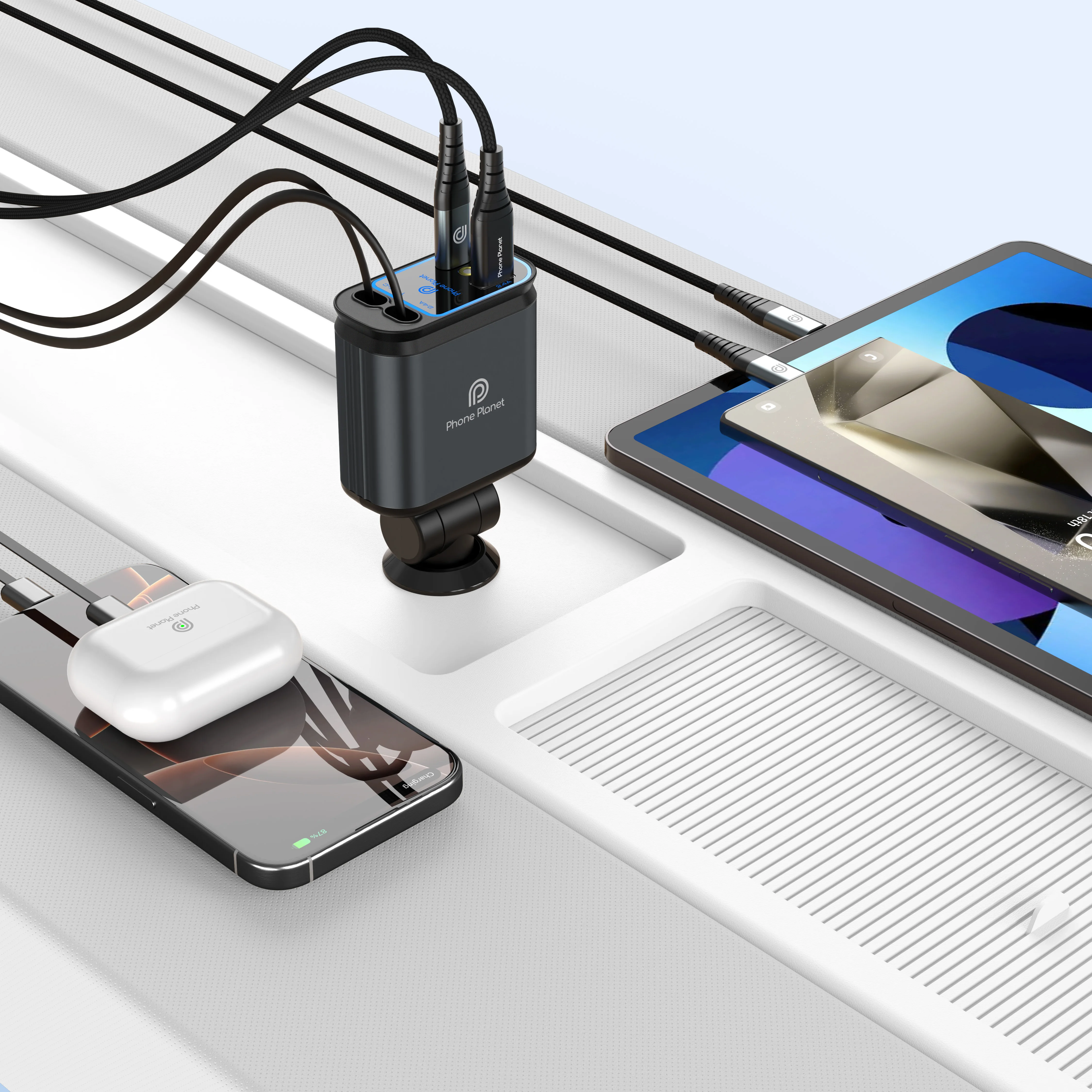 

Новый стиль, 120 Вт, выдвижное автомобильное зарядное устройство 4 в 1, USB-C с 2 USB-портами для IPhone, Samsung, адаптер прикуривателя