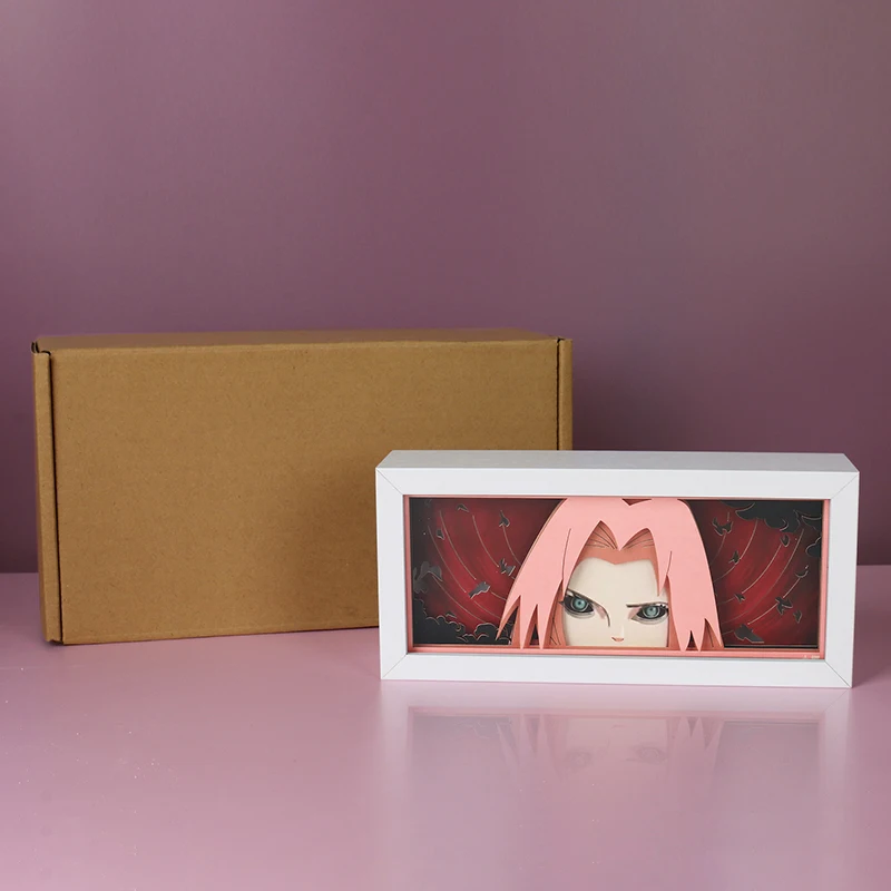 Schatten box Anime Licht box weiß Holzrahmen Gesicht Augen Papier geschnitten Licht box Baby Nachtlicht führte USB Nachttisch lampe Kinderzimmer Geschenk