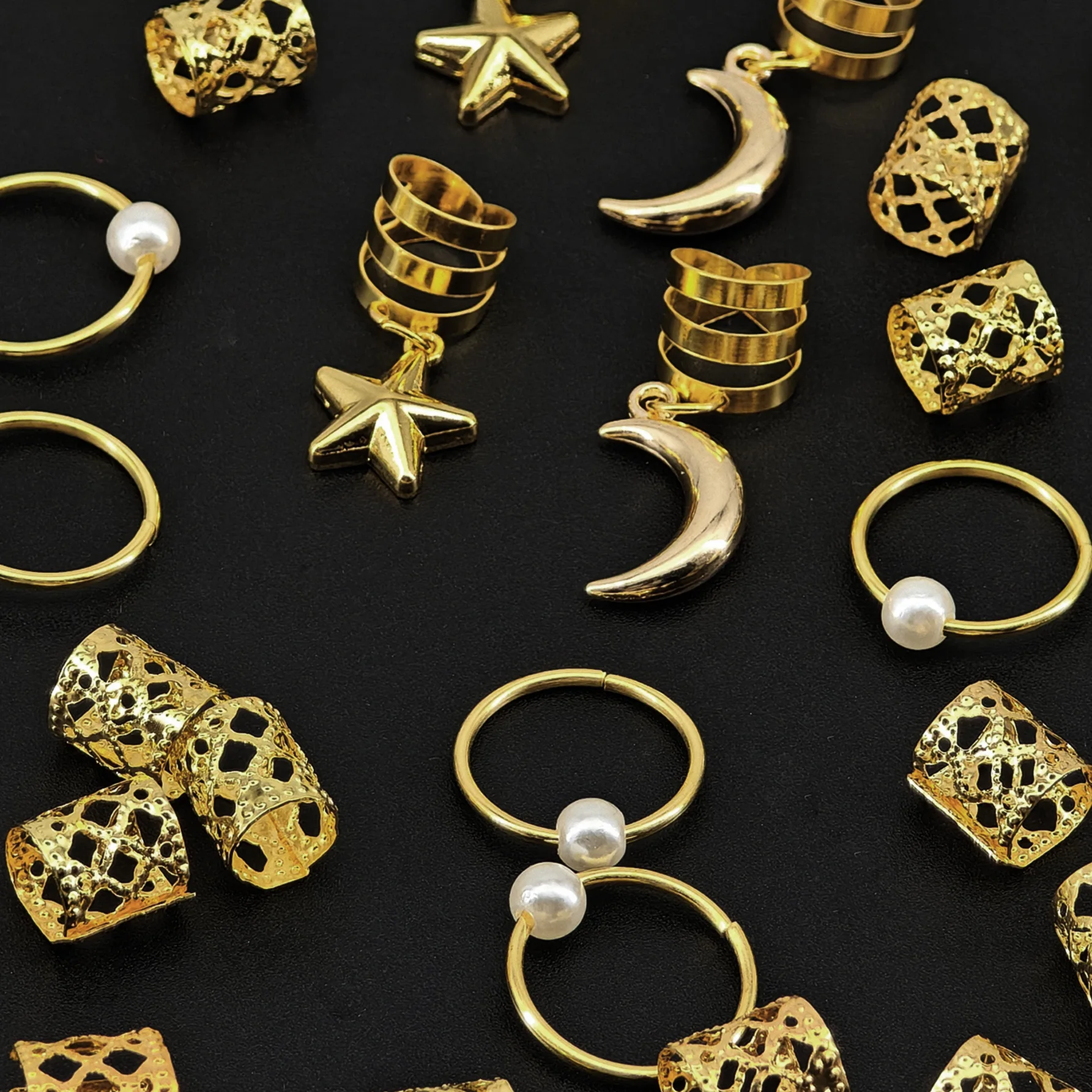 Juego grande de 34 Uds. De anillos para el cabello combinados con forma de estrella y Luna para rastas y trenzas, accesorios para el cabello para Cosplay y joyería para rastas de Festival