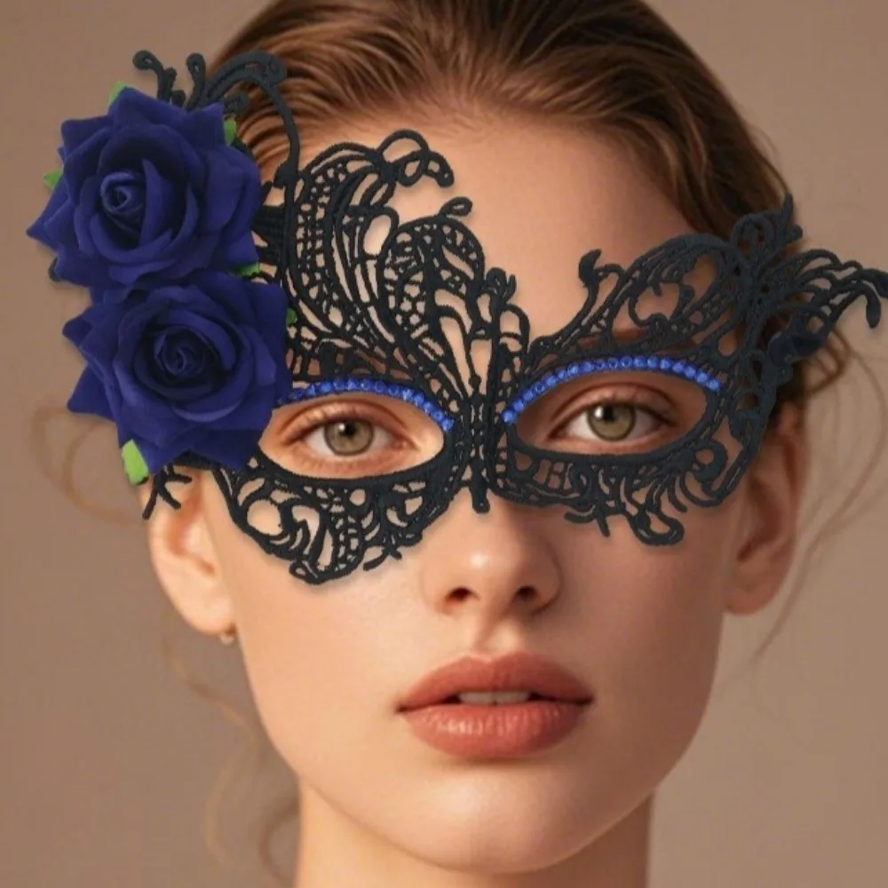 Lace Pattern Masquerade Mask Cosplay Seductive Style Halloween Festival Party Mask Party Costume Simulated Rose