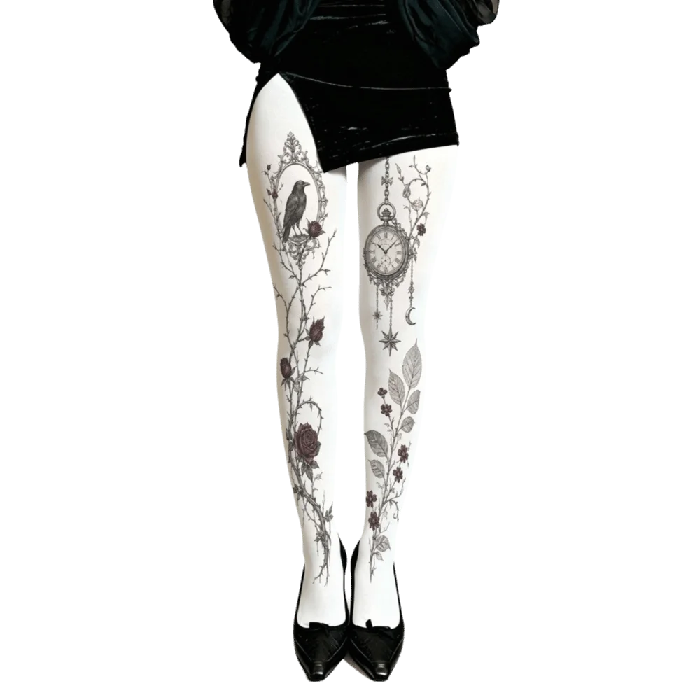 Y2K Velvet Pantyhose Plus size Footed Design Women Printed Tights Regular Crotch All Seasons Footed Tights Daily Matching