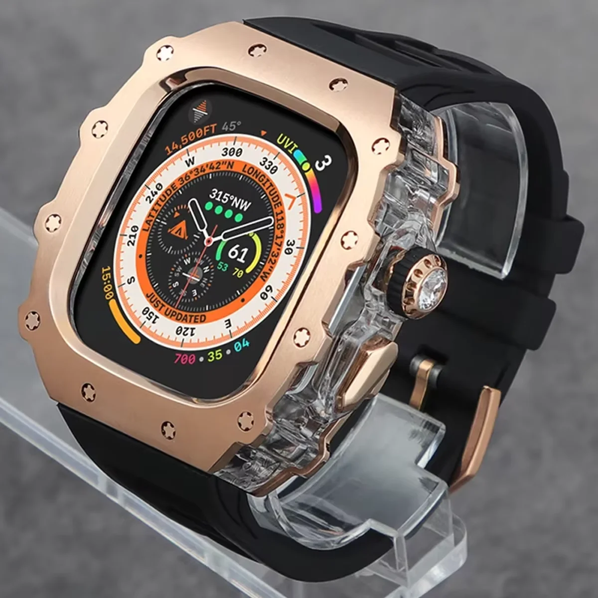 Luxury Modification Kit For Apple Watch Ultra 2 49mm 45mm 44mm Stainless Steel Case For IWatch 9 8 7 6 Crystal Button Sport Band