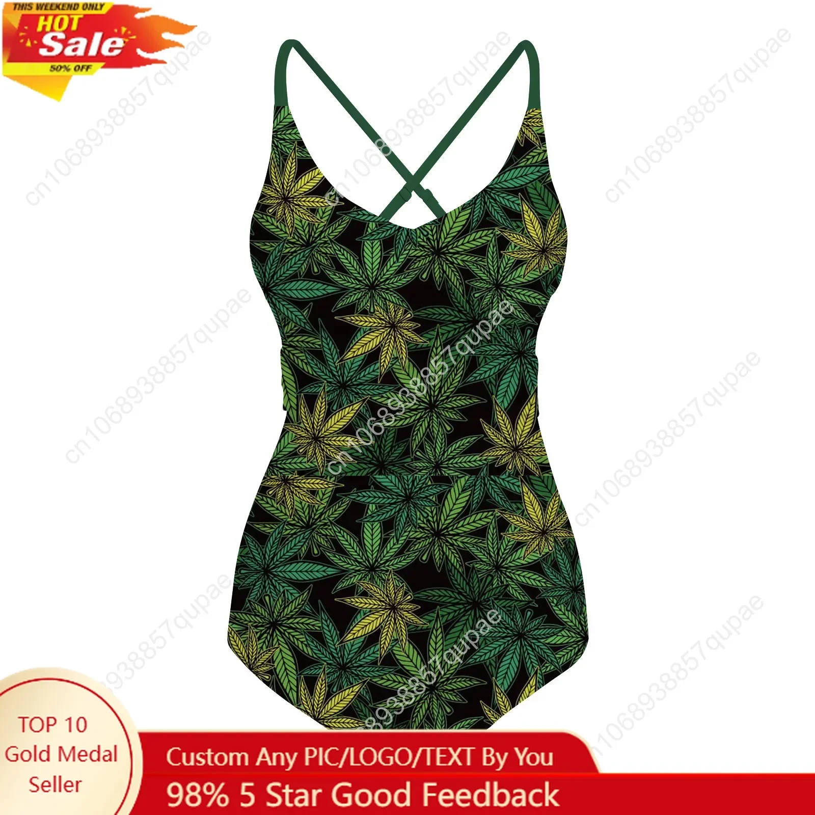 Leaf Weed Rasta MarijuanaYellow Green Swimsuit Womens Sling Swimsuits Sexy Swimwear Pool Party Beach Bikini Summer Bathing Suits