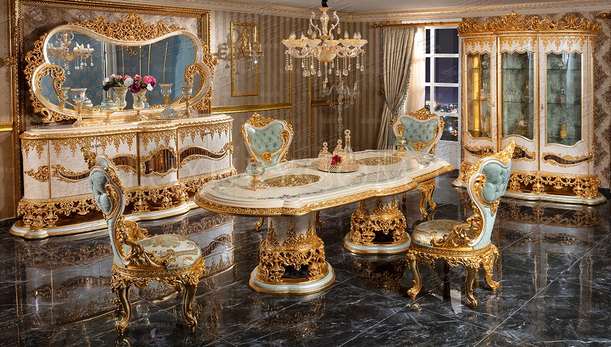 European-style villa table French court luxury rectangular oval table painted gold foil high-end restaurant furniture