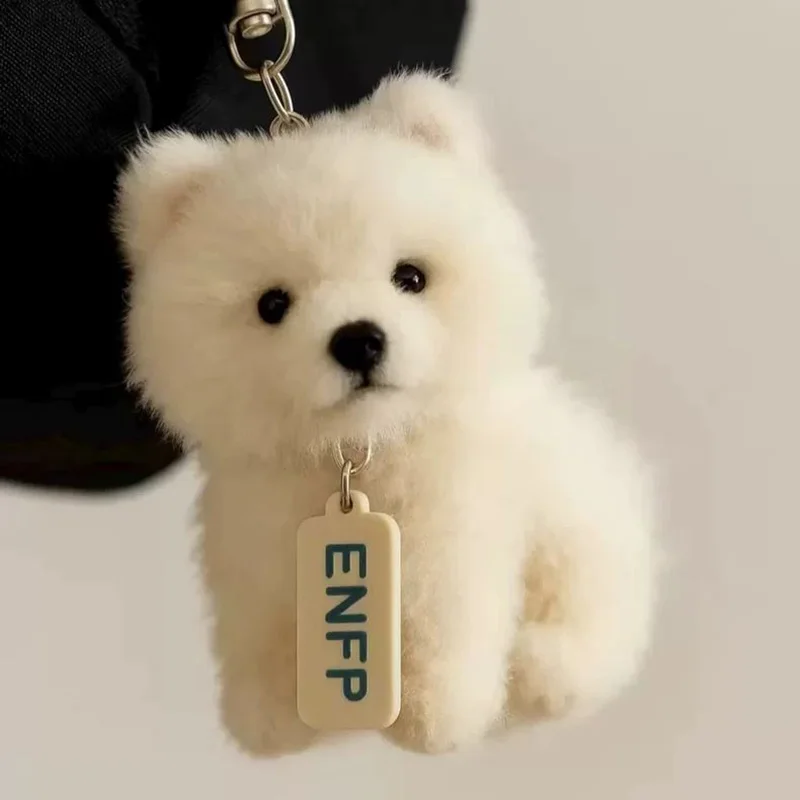 Bonito pequeno samoyedo filhote de cachorro brinquedo de pelúcia pingente de pelúcia brinquedo de cura companheiro mochila pingente pequeno cão