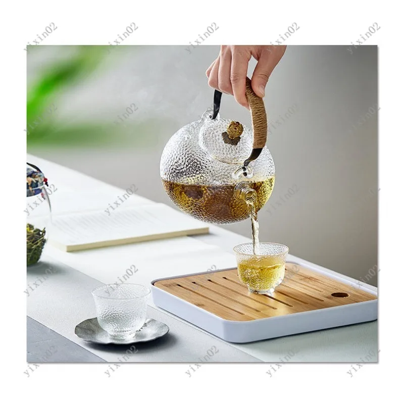 

Hammered Glass Tea Pot with Handle Heat Resistant for Tea Brewing