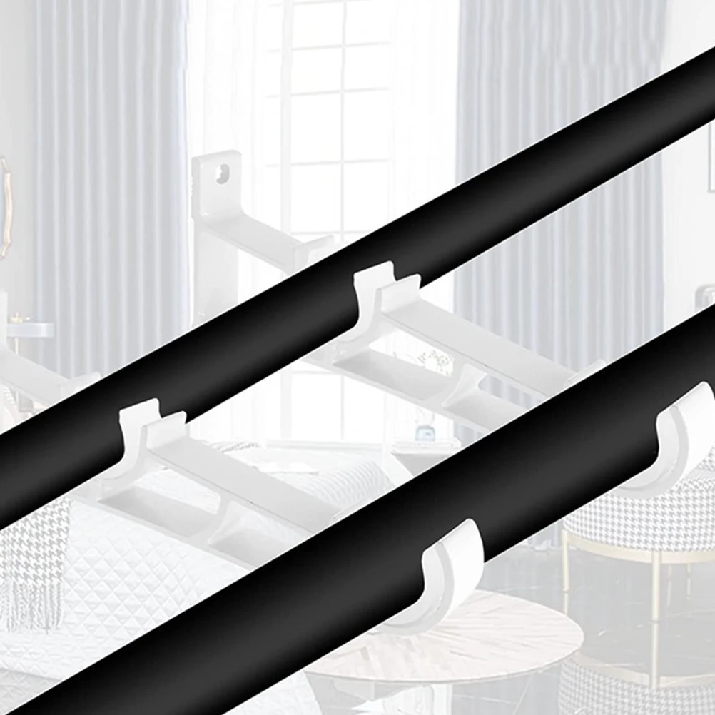 

4Pcs Dual Design Curtain Rod Brackets Iron Made Easy Install Stable Support Multiple Rooms Stylish Black Finish