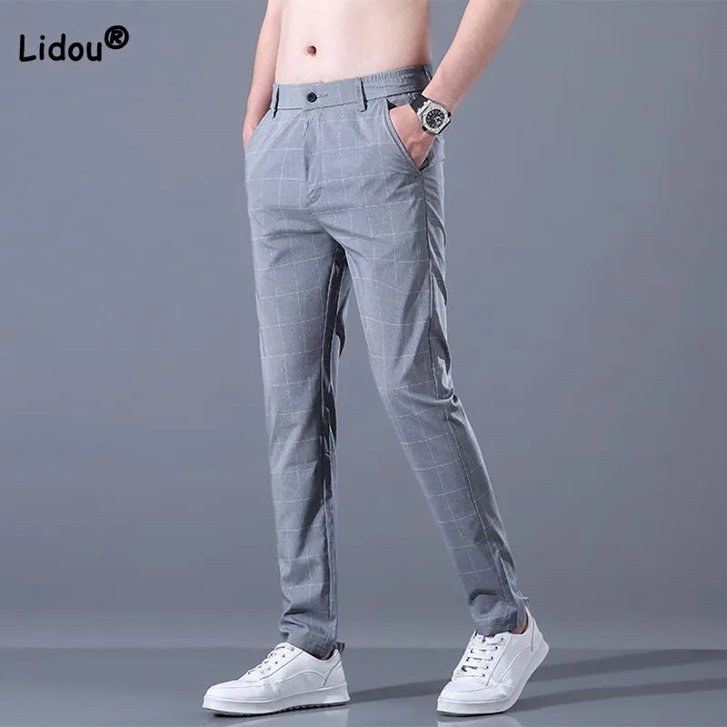 

Fashionable Slim Fashion Men's Plaid Pants 2023 New All-match Casual Comfortable Pockets Straight Trousers Summer Male Clothes