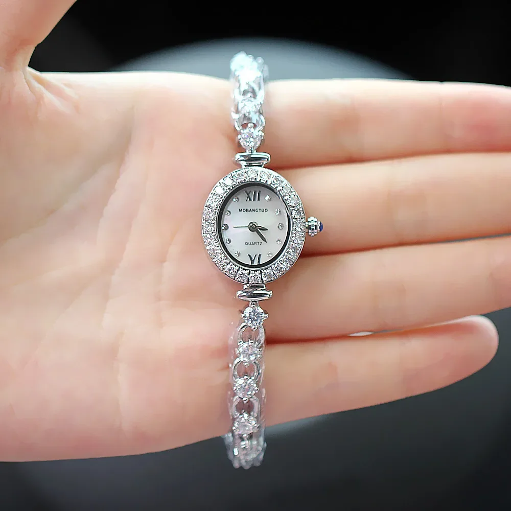 Mobangtuo Women Quartz Watch Luxury Diamond Full Sliver Bracelet Bangle Clock Iced Out Reloj Orologio Watches Ladies Wristwatch