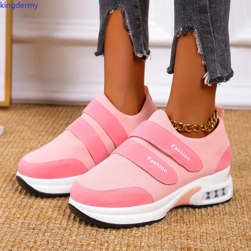 

Women Fashion Vulcanized Shoes Spring Autumn Comfort Platform Sneakers Woman Thick Bottom Slip on Casual Shoes Mesh Red Pink