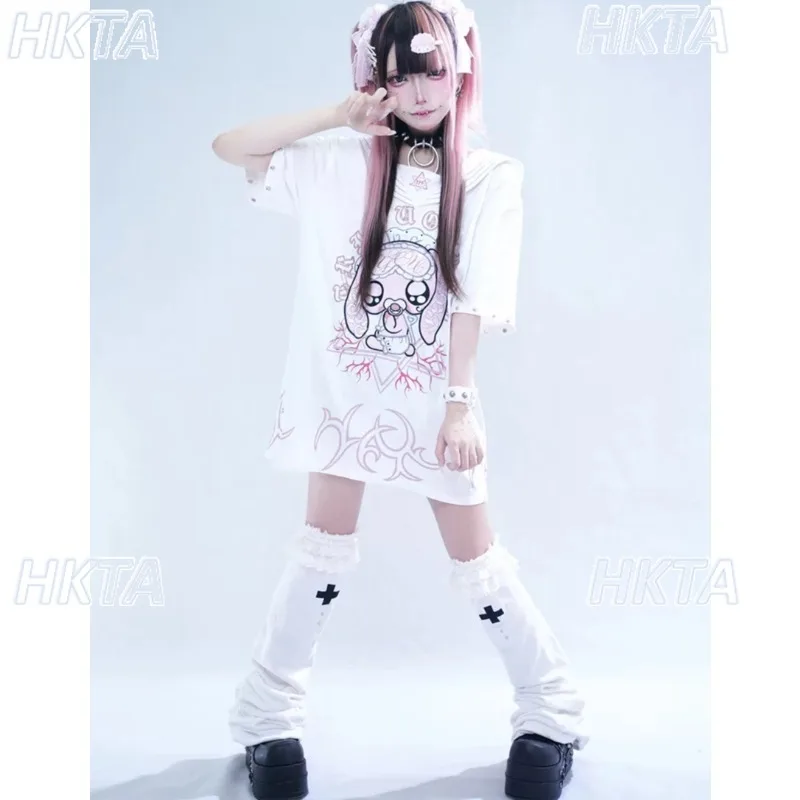 Subculture Harajuku Style Cute Embroidery Sailor Collar T-shirt New Summer Female Girls Short-sleeved Loose Casaual Tshirt Dress