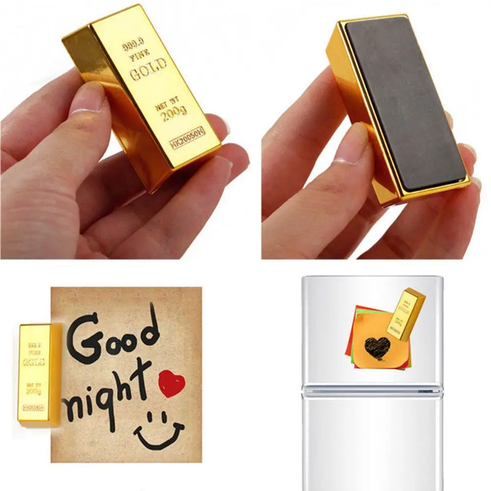 1pc Creative Gold Brick Shape Refrigerator Magnets Resin Craft Gift For Home Refrigerator Decoration Souvenir Birthday Gift