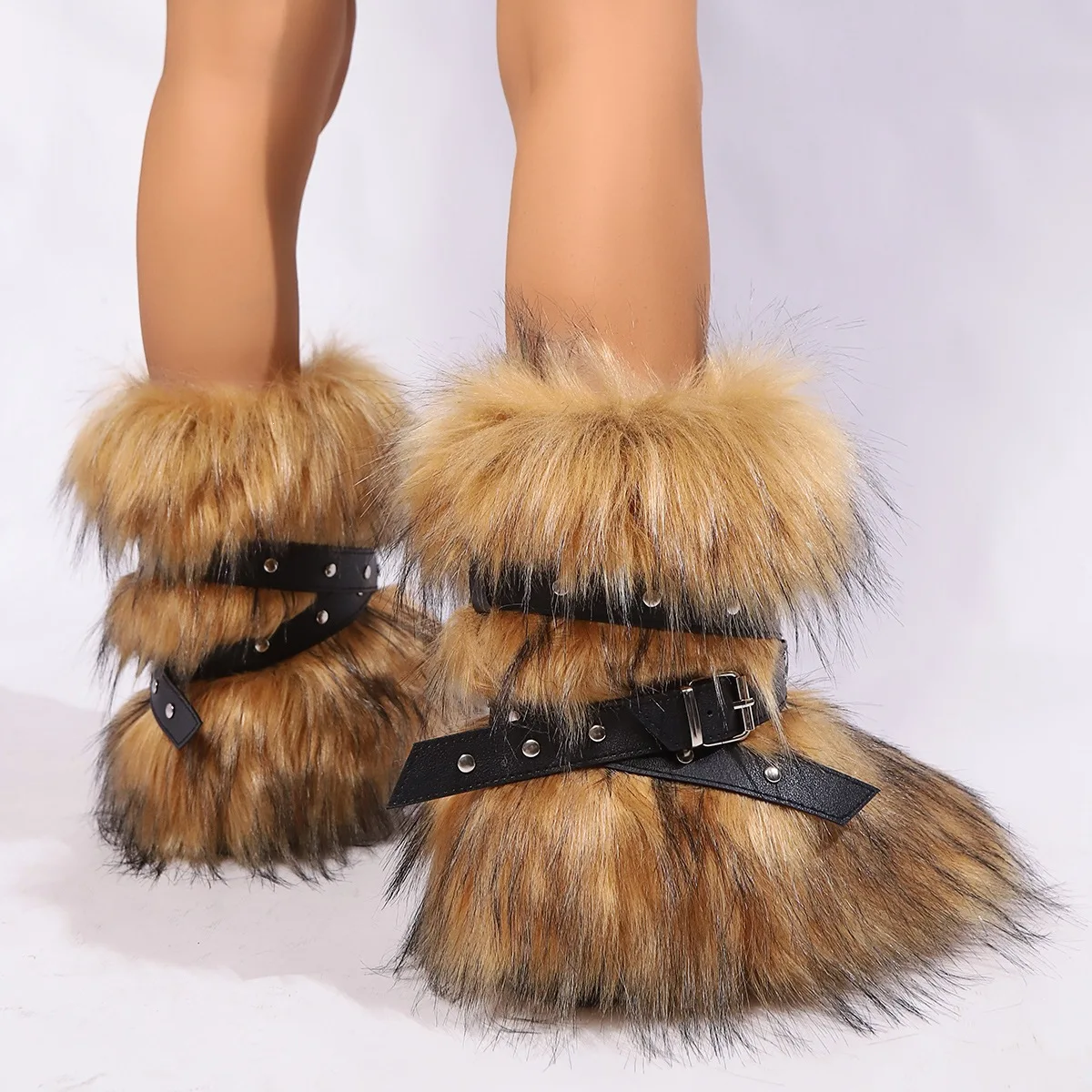 Foreign Trade 2025 Winter New Plush Fur Snow Boots Women's Cross Belt Skinny Warm Versatile Fluffy Boots