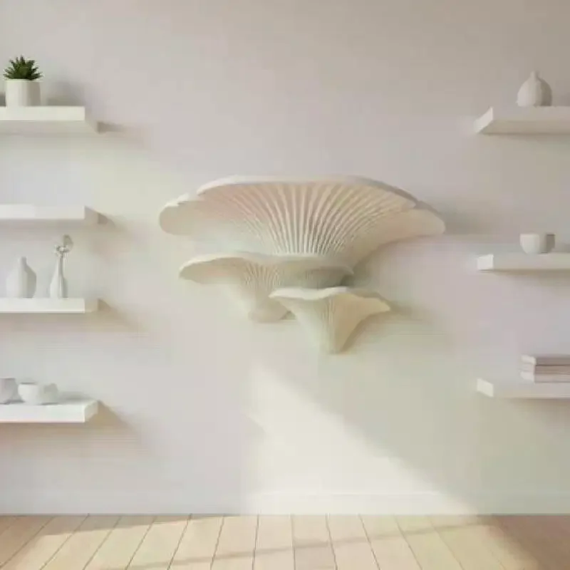 White Mushroom Shaped Wall Decoration Stand 3D Printed Multifunctional DIY Storage Rack Cute Home Decor