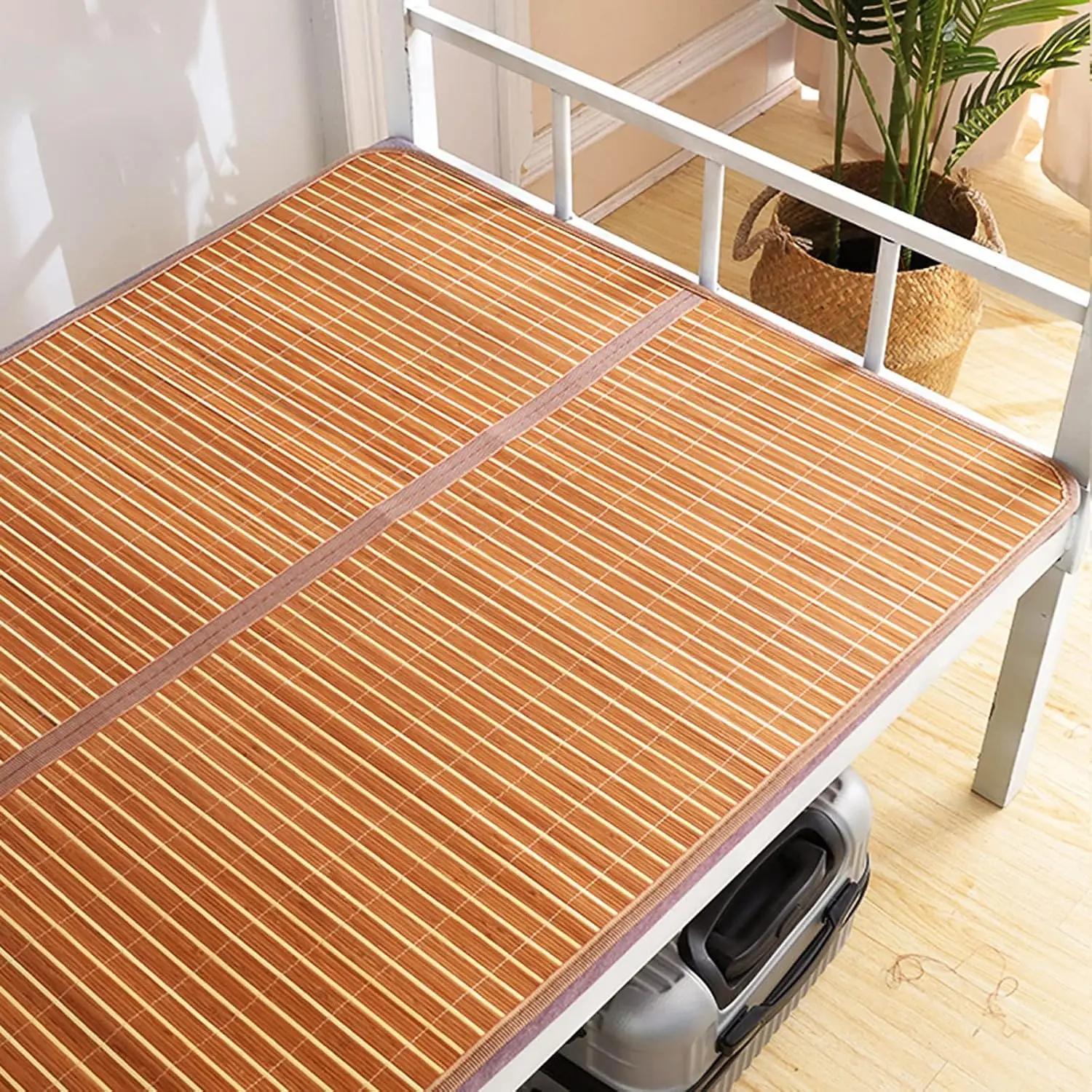 Summer Bamboo Sleeping Mat, Foldable Double Sided for Bed, Mattress Topper Twin Queen Cool for Living Bedroom Floor
