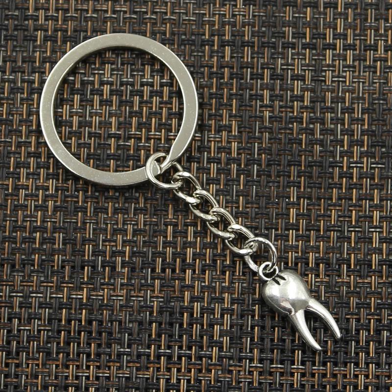 Fashion 30mm Key Ring Metal Key Chain Keychain Jewelry Antique Silver Color Plated Zombie Tooth Teeth Molar 20x8mm Pendant