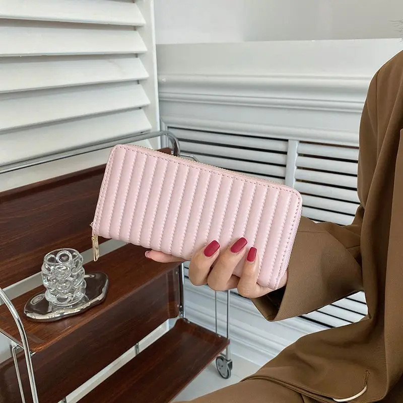 

BOMO Wallets for Women Korean Style Fashion Design Leather Coin Purse Ladies Casual Pretty Purses Ins Long Wallet Pink Bag