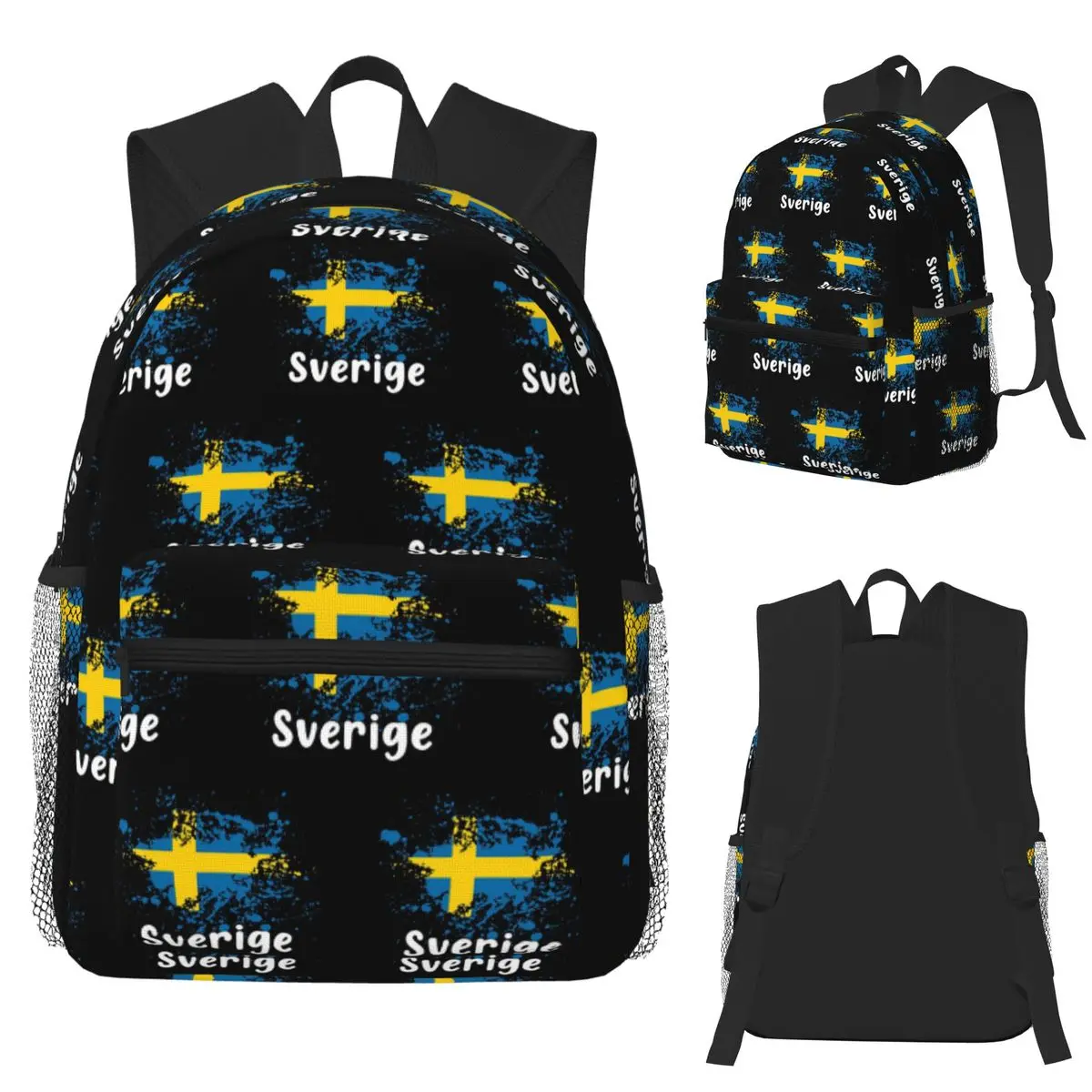 

Swedish Flag Sweden Black Sverige Student Backpack School Bag Hiking Travel Daypack for Boys Girls Bookbag Shoulder Bags