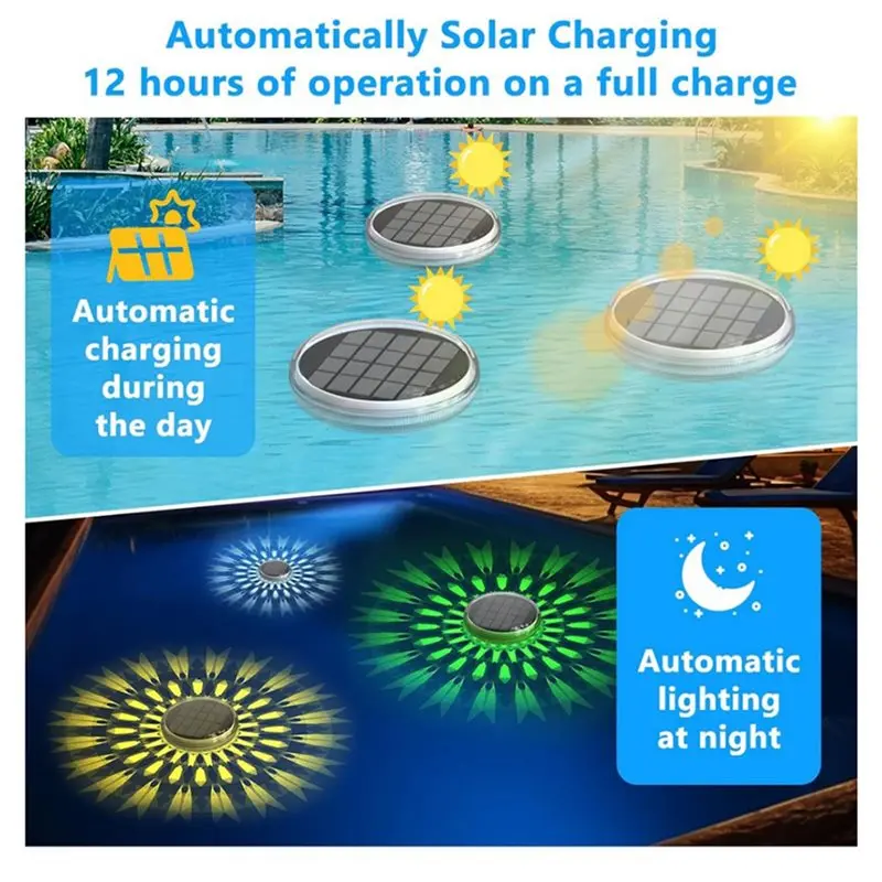 LNHF 2X Solar Floating Pool Lights RGB Color Changing LED Solar Pool Lights For Pool Wedding Path Party Decoration