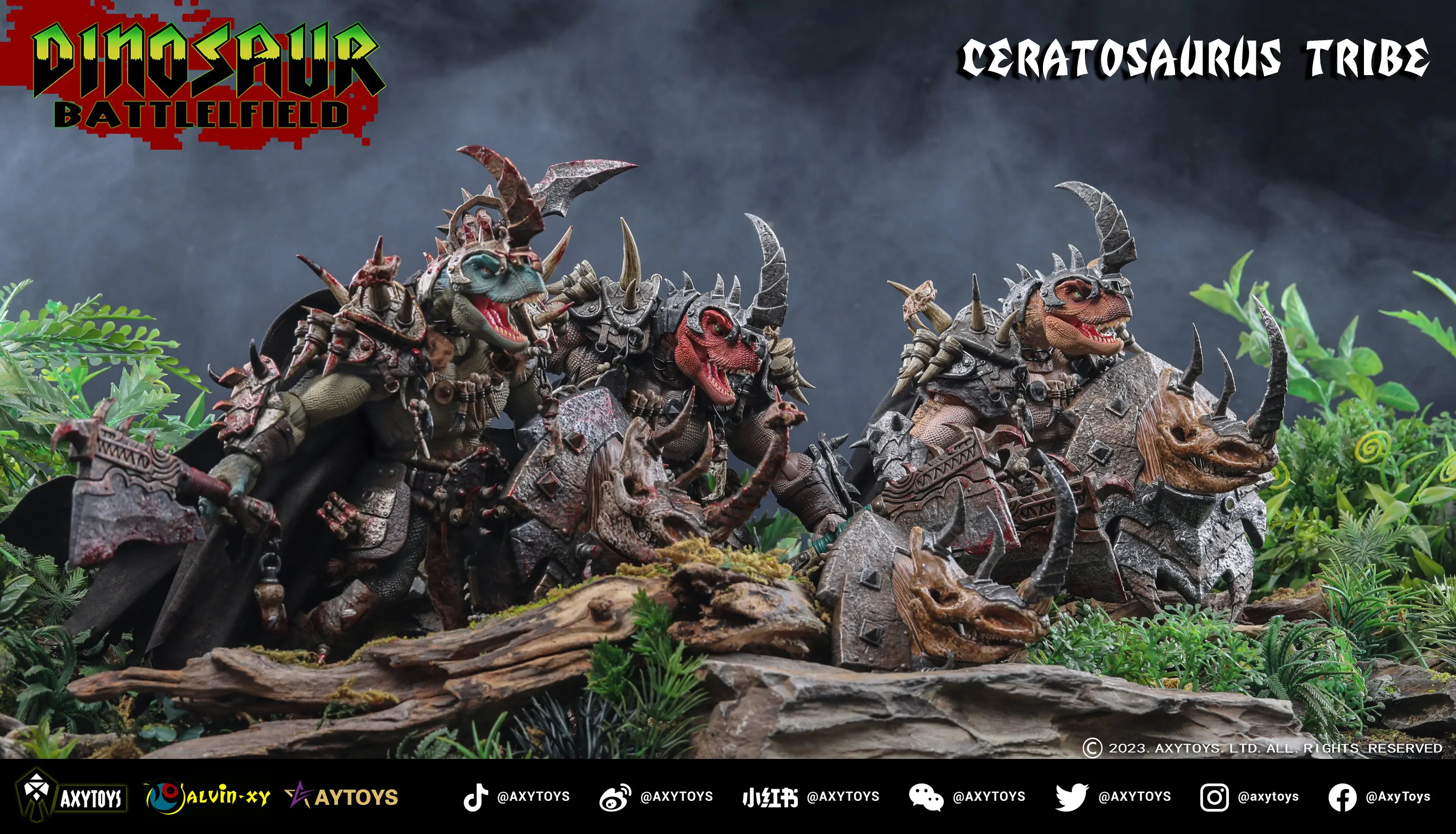 Figura de acción Axytoys de 7.87 pulgadas (1/12) - Ceratosaurus de la tribu de dinosaurios de Battlefield, edición de lujo grande, modelo de anime