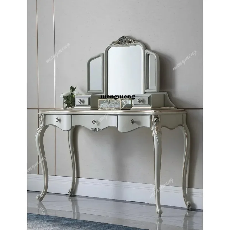N178 French Light Luxury Solid Wood Carved Dresser Dressing Chair Bedroom European Simple Makeup Table Storage